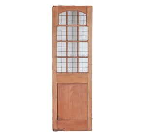 AN ANTIQUE ENGLISH MAHOGANY LEADED GLASS DOOR CIRCA 1910, REMOVED FROM A LUXURY HOTEL IN LONDON.