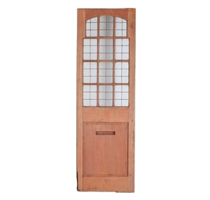 AN ANTIQUE ENGLISH MAHOGANY LEADED GLASS DOOR CIRCA 1910, REMOVED FROM A LUXURY HOTEL IN LONDON.