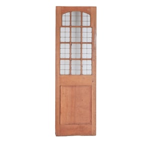 AN ANTIQUE ENGLISH MAHOGANY LEADED GLASS DOOR CIRCA 1910, REMOVED FROM A LUXURY HOTEL IN LONDON.