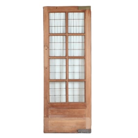 AN ANTIQUE ENGLISH MAHOGANY LEADED GLASS DOOR CIRCA 1910, REMOVED FROM A LUXURY LONDON HOTEL