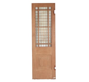 AN ANTIQUE ENGLISH MAHOGANY LEADED GLASS DOOR CIRCA 1910, REMOVED FROM A LUXURY HOTEL IN LONDON.