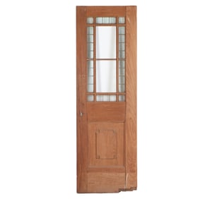 AN ANTIQUE ENGLISH MAHOGANY LEADED GLASS DOOR CIRCA 1910, REMOVED FROM A LUXURY HOTEL IN LONDON.
