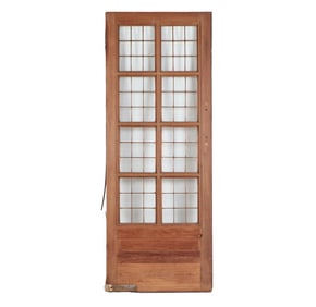 AN ANTIQUE ENGLISH MAHOGANY LEADED GLASS DOOR CIRCA 1910, REMOVED FROM A LUXURY HOTEL IN LONDON.