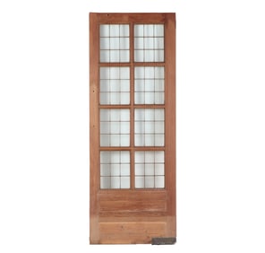 AN ANTIQUE ENGLISH MAHOGANY LEADED GLASS DOOR CIRCA 1910, REMOVED FROM A LUXURY HOTEL IN LONDON.