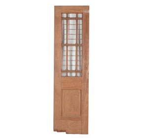AN ANTIQUE ENGLISH MAHOGANY LEADED GLASS DOOR CIRCA 1910, REMOVED FROM A LUXURY HOTEL IN LONDON.