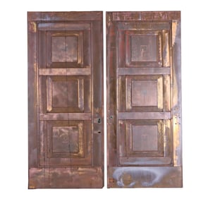 A RARE PAIR OF COPPER OVER WOOD ANTIQUE FRENCH DOORS.