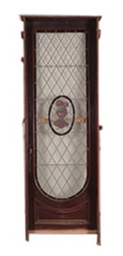 SINGLE MAHOGANY DOOR WITH LEADED GLASS PANEL IN FRAME C 1920.