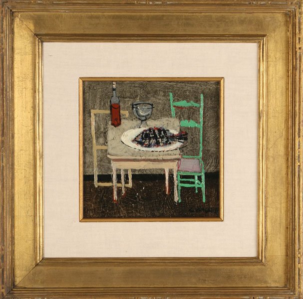 CLAUDE VENARD SIGNED STILL LIFE OIL ON BOARD: Claude Venard (French, 1913-1999) Still life, oil on board, signed lower right "C. Venard". Ht: 17" Width: 17"