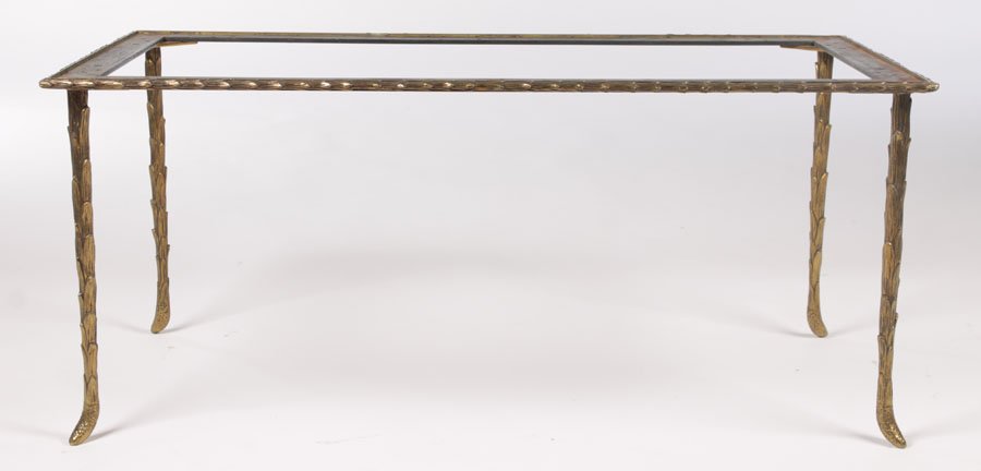 BAGUES BRONZE COFFEE TABLE NO TOP: Bagues bronze coffee table circa 1940. Lacking mirrored top. Ht: 16.5" Width: 36" Depth: 18.25"