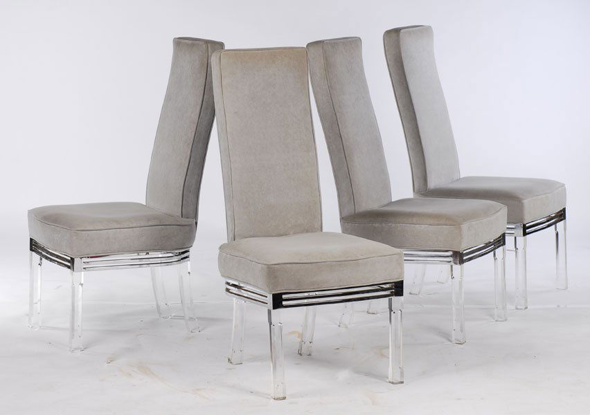 SET 4 MODERN LUCITE CHROME DINING CHAIRS