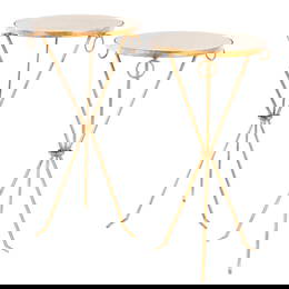 PAIR OF GILT IRON AND PARCHMENT DRINKS TABLES IN THE MANNER OF JEAN-MICHEL FRANK.