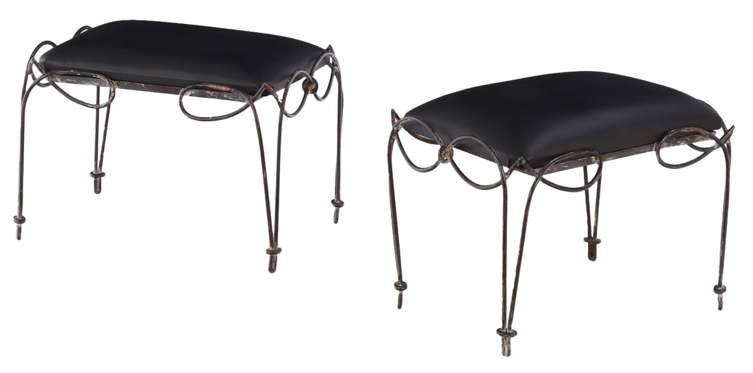 RARE PAIR OF IRON AND UPHOLSTERED BENCHES ATTRIBUTED TO RENE DROUET. (1 of 5)