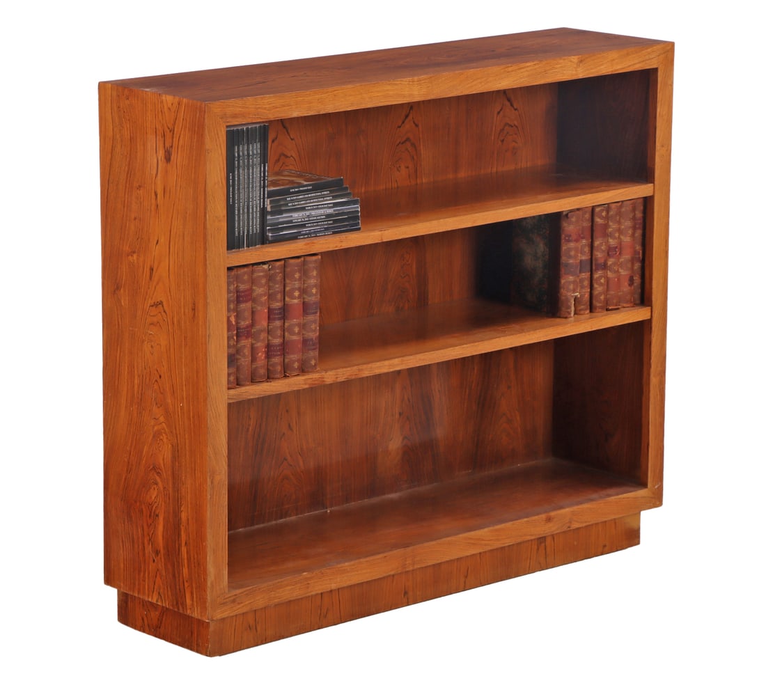 FRENCH ROSEWOOD OPEN BOOKCASE IN THE MANNER OF JACQUES ADNET C 1940. (1 of 4)