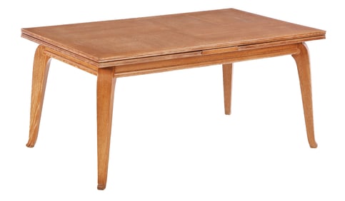 FRENCH CERUSED OAK DINING TABLE HAVING TWO PULL OUT LEAVES C 1940.