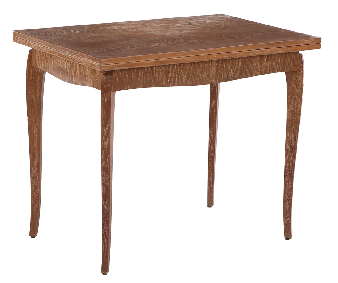 FRENCH CERUSED OAK FLIP TOP CONSOLE TABLE THAT CONVERTS INTO A SMALL DINING TABLE C 1940. (1 of 6)