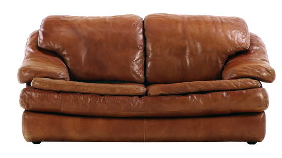 FRENCH LEATHER SETTEE BY ROCHE BOBOIS.: French leather settee by Roche Bobois. Ht: 32" Wd: 65" Dpth: 39" Seat: 16"