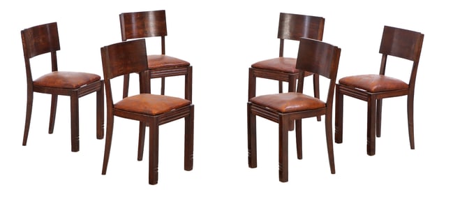 SIX FRENCH OAK DINING CHAIRS ATTRIBUTED TO CHARLES DUDOUYT,