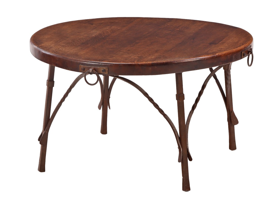 FRENCH BRUTALIST STYLE OAK IRON COFFEE TABLE C 1950. (1 of 5)
