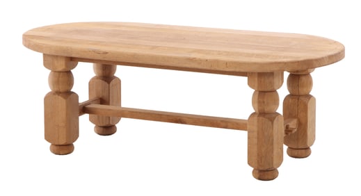 A FRENCH OAK OBLONG COFFEE TABLE IN THE BRUTALIST STYLE C 1960.