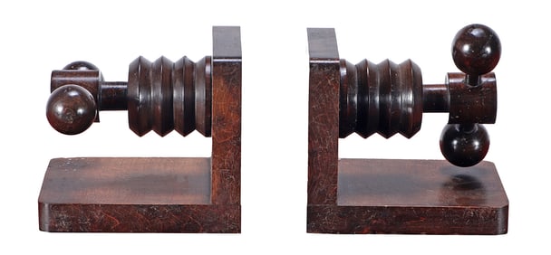 PAIR OF TURNED WOOD FRENCH BOOKENDS BY CHARLES DUDOUYT C 1940.