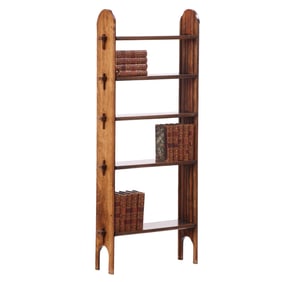 FRENCH BRUTALIST STYLE OPEN BOOKCASE WITH MORTIS AND TENON CONSTRUCTION C 1945.