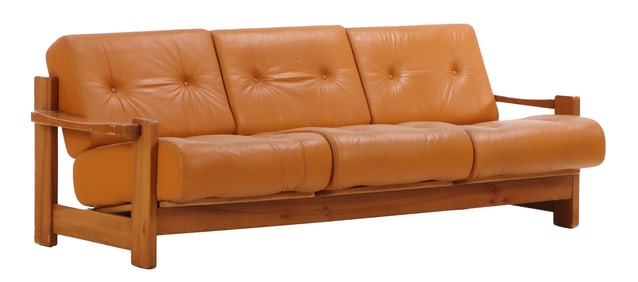 CHERRY THREE SEAT SOFA BY MAISON REGAIN HAVING LOOSE CUSHIONS C 1965.
