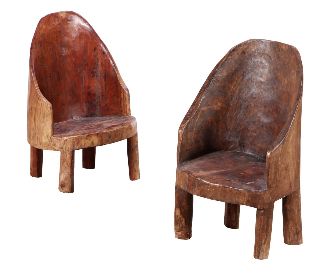 A PAIR OF SOLID WOOD NAGA CHAIRS.: A pair of solid wood Naga chairs. Ht: 30.5" Wd: 16" Dpth: 13.5" Seat: 11"