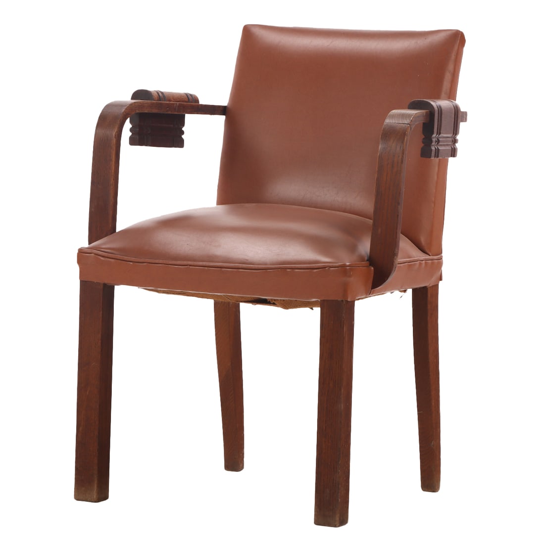 FRENCH OAK OPEN ARM CHAIR BY CHARLES DUDOUYT C 1940. (1 of 6)