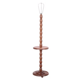 FRENCH TURNED OAK FLOOR LAMP TABLE COMBINATION IN THE MANNER OF  CHARLES DUDOUYT C 1940.