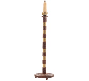 FRENCH MAHOGANY AND BRASS FLOOR LAMP IN THE MANNER OF CHARLES DUDOUYT C 1940.