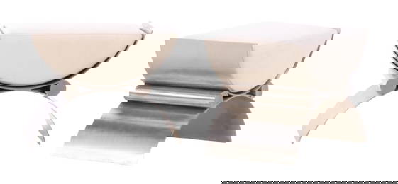 PAIR STAINLESS STEEL BENCHES WITH LOOSE CUSHION UPHOLSTERY IN THE MANNER OF KARL SPRINGER.