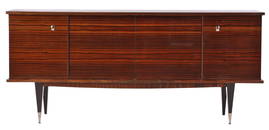 ELEGANT FRENCH MACASSAR EBONY FOUR DOOR SIDEBOARD WITH SYCAMORE INTERIOR C 1955.