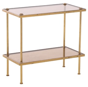 FRENCH BRASS TWO TIER TABLE C 1950 IN THE MANNER OF JANSEN.