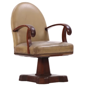 FRENCH ART DECO SWIVEL DESK CHAIR WITH OPEN ARMS C 1940.