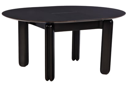 ROUND EBONIZED WOOD DINING TABLE BY CHURBA HAVING ONE HIDDEN LEAF C 1960.