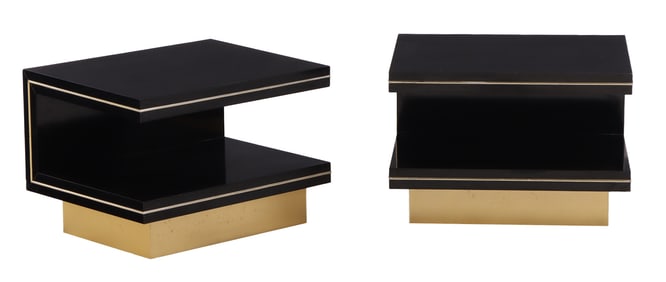 A PAIR OF FRENCH LAMINATE AND METAL END TABLES C 1975.