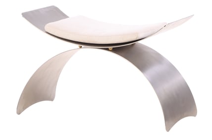 LARGE SCALE STAINLESS STEEL BUTTERFLY BENCH WITH LOOSE CUSHION.