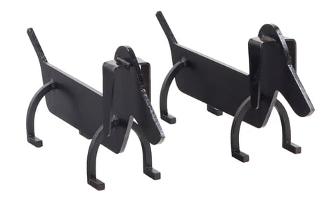 PAIR IRON ANDIRONS IN THE FORM OF A DOG.