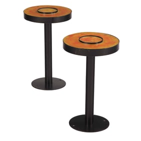 PAIR OF IRON AND RESIN CHAMPAGNE TABLES FROM THE CRAZY HORSE IN PARIS FRANCE.