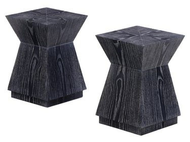 PAIR DARK CERUSED OAK DRINKS TABLES.
