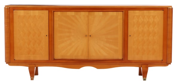 FRENCH FOUR DOOR SIDEBOARD WITH STARBURST DESIGN IN SYCAMORE C1950.