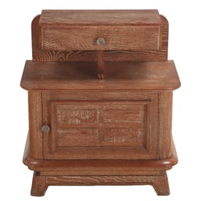 FRENCH CERUSED OAK NIGHT STAND HAVING A SINGLE DRAWER AND DOOR C 1940.