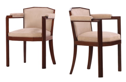 PAIR OF FRENCH ROSEWOOD ART DECO OPEN ARM CHAIRS WITH ANGULAR DESIGN C 1935.