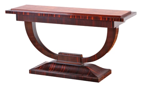 ART DECO STYLE CONSOLE TABLE WITH EBONY MACASSAR AND BURL MAHOGANY IN THE MANNER OF EMIL-JACQUES