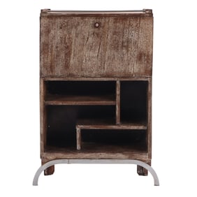 CERUSED OAK FALL FROM SECRETARY DESK WITH ALUMINUM DETAILS C 1940.