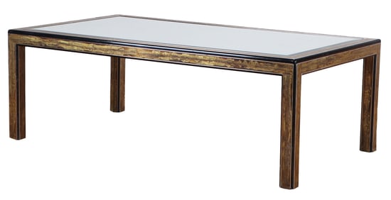 BERNHARD ROHNE FOR MASTERCRAFT ACID ETCHED BRASS AND GLASS DINING TABLE C 1970.