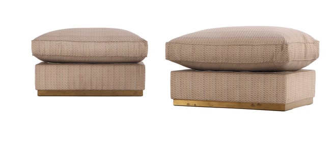 ONE OF TWO LARGE PAIR OF BRASS TRIMMED OTTOMANS C 1970.