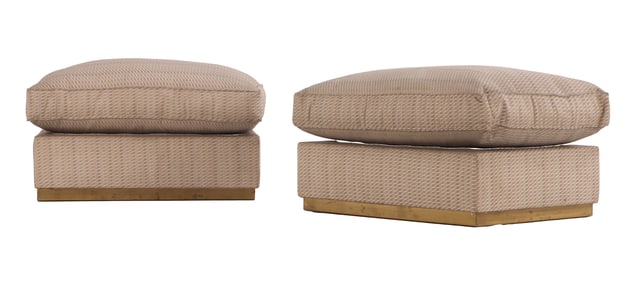 ONE OF TWO LARGE PAIR OF BRASS TRIMMED OTTOMANS C 1970.