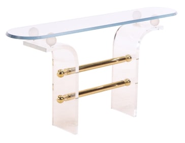 LUCITE CONSOLE TABLE WITH GLASS TOP C 1980.
