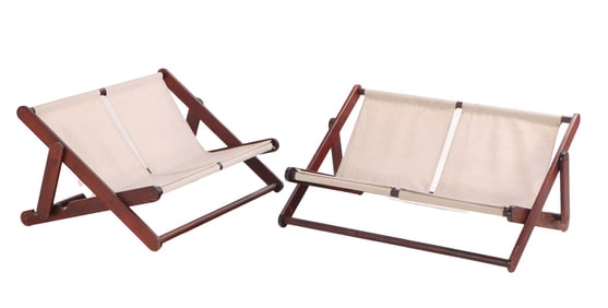 PAIR OF VINTAGE FOLDING WOOD BENCHES DESIGNED BY GILLIS LUNDGREN FOR IKEA.